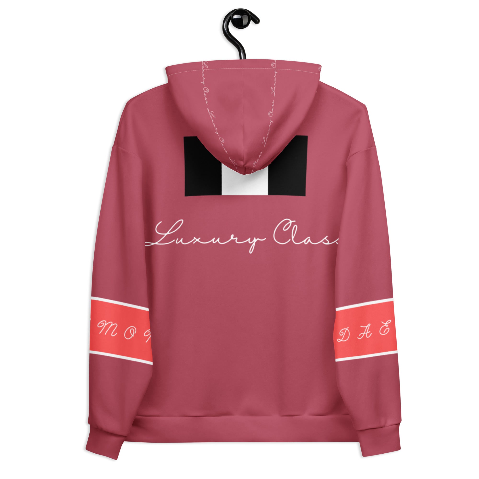 Recycled white unisex hoodie featuring an all-over print of rich ruby stones and a hood, by Daemon.
