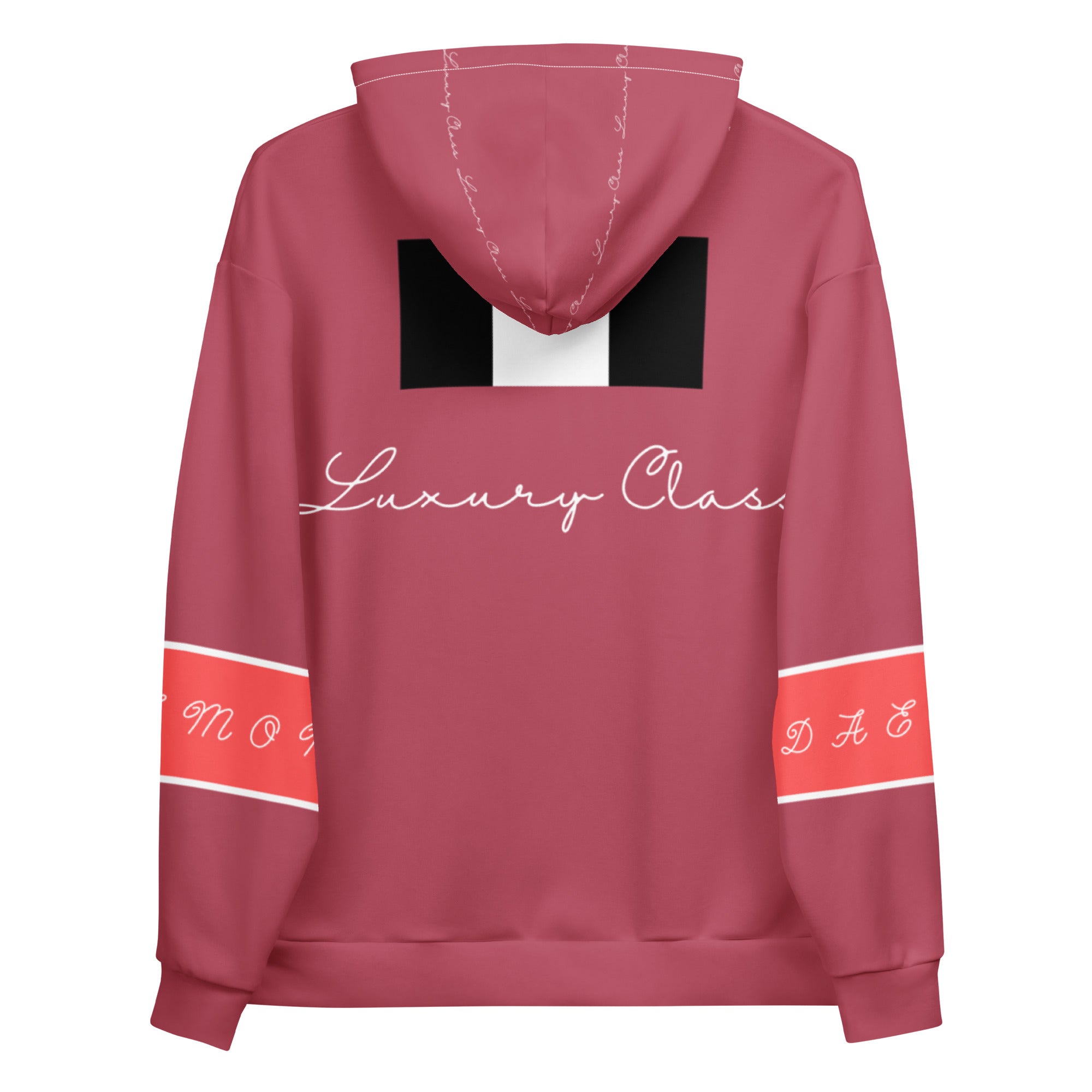 Unisex white hoodie with all-over printed rich ruby stones design by Daemon, featuring a hood and casual fit.
