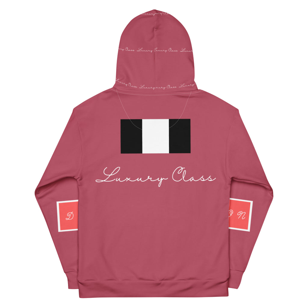 Unisex white hoodie with all-over-print rich ruby stones design by Daemon, featuring a hood and casual fit.