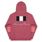 Unisex white hoodie with all-over-print rich ruby stones design by Daemon, featuring a hood and casual fit.