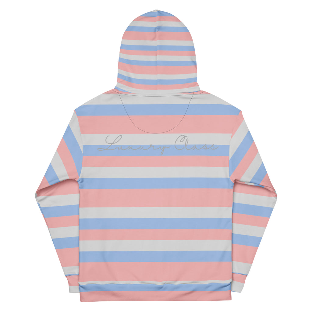 Recycled white unisex hoodie with Love Lines Daemon graphic print, featuring a hood and all-over artistic design.