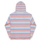 Recycled white unisex hoodie with Love Lines Daemon graphic print, featuring a hood and all-over artistic design.