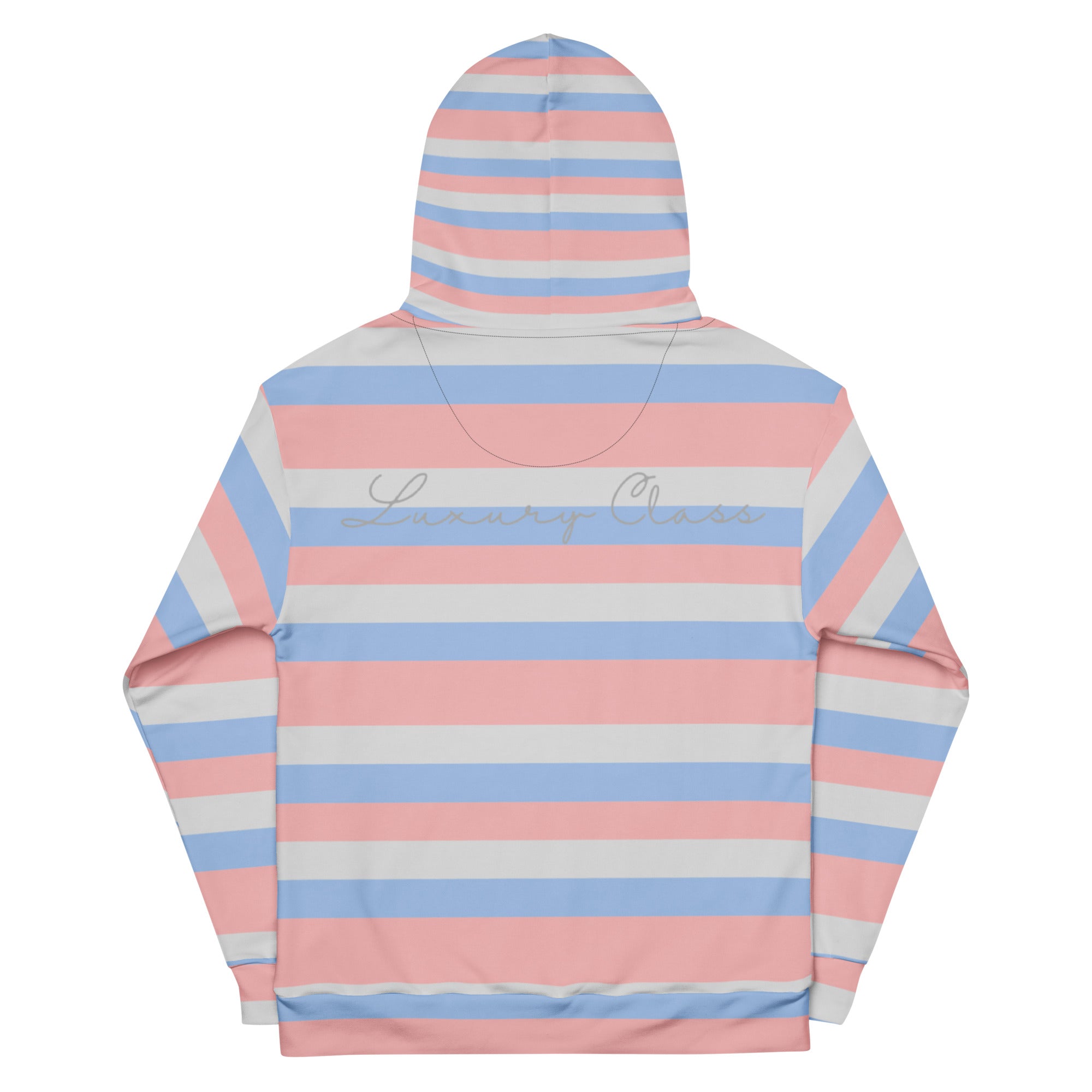 Recycled white unisex hoodie with Love Lines Daemon graphic print, featuring a hood and all-over artistic design.