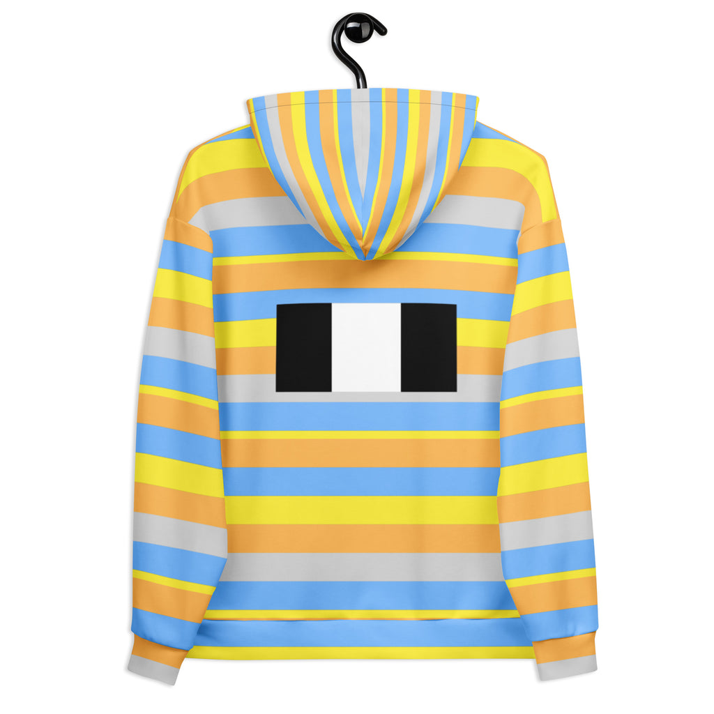 Daemon Pacific Fire Brighter Days recycled unisex hoodie with all-over white print, featuring a hood and casual fit.