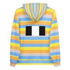Daemon Pacific Fire Brighter Days all-over-print recycled unisex hoodie with white back and vibrant fire design.