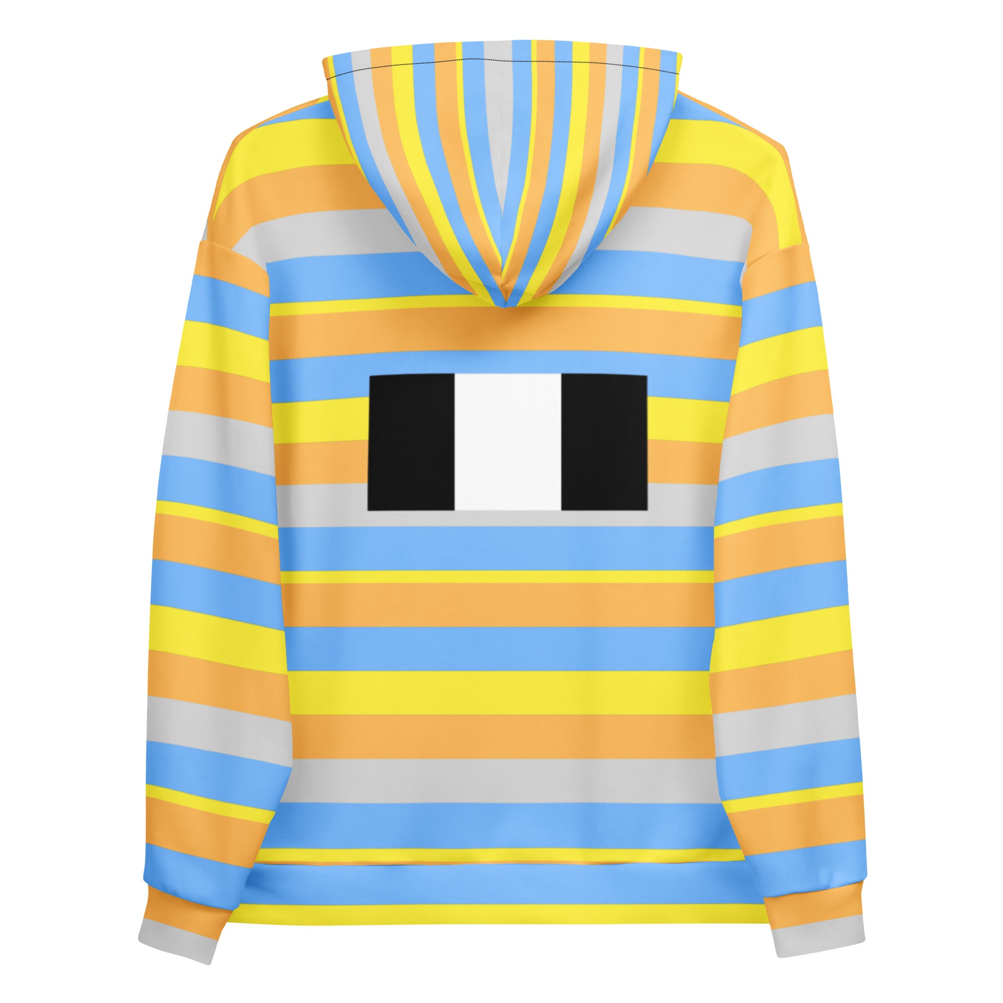 Daemon Pacific Fire Brighter Days all-over-print recycled unisex hoodie with white back and vibrant fire design.