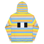 Daemon Pacific Fire Brighter Days unisex recycled hoodie with all-over white print and front pouch pocket.