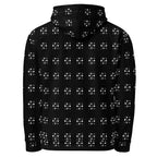 Daemon Makara Coroner unisex recycled hoodie with all-over white print, featuring a hood and casual fit.