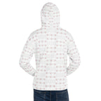 Unisex white hoodie with all-over print of frosted diamonds pattern by Daemon, featuring a cozy hood and recycled fabric.