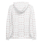 Daemon Frosted Diamonds Blissful Replay unisex hoodie with all-over recycled print, white background and cozy hood.