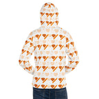 White Daemon Gloomy Runner Lunar Mari unisex hoodie with all-over print, featuring a bold, artistic design on the back.