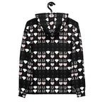 Daemon Frosted Diamonds Love Lock unisex hoodie with all-over recycled print, white background and hood design.