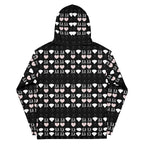 Unisex white hoodie with all-over printed frosted diamond love lock design by Daemon, featuring a cozy hood and casual fit.