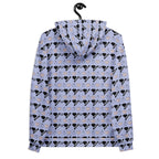 Daemon Gloomy Runners Lavished Valentino unisex hoodie with all-over print on white recycled fabric, front view.