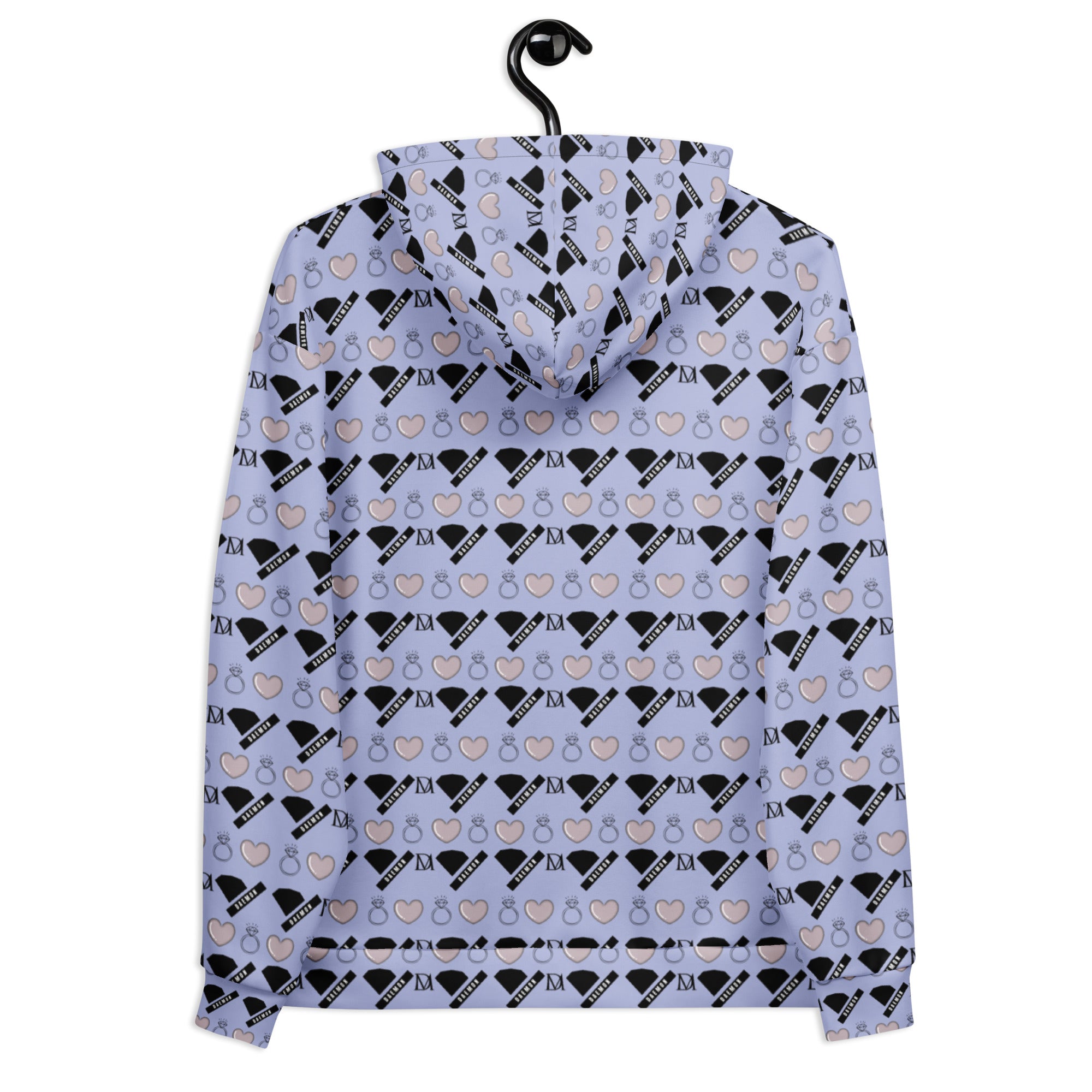 Daemon Gloomy Runners Lavished Valentino unisex hoodie with all-over print on white recycled fabric, front view.