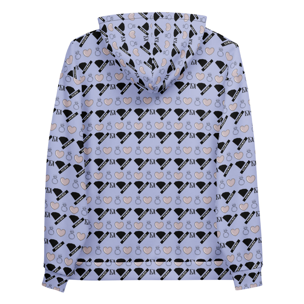 Unisex white recycled hoodie with all-over gloomy runners print, featuring a hood and front pocket by Daemon.