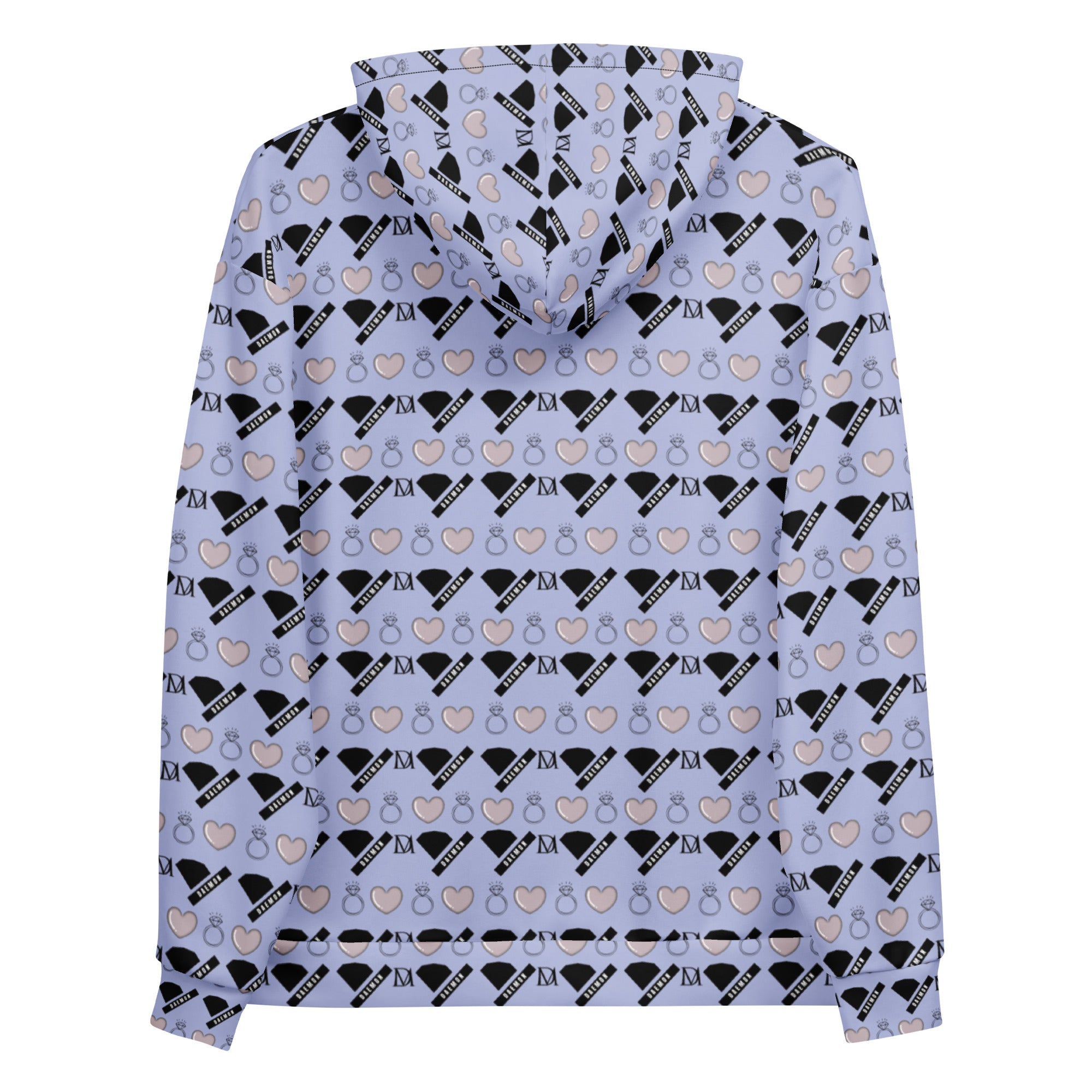 Unisex white recycled hoodie with all-over gloomy runners print, featuring a hood and front pocket by Daemon.