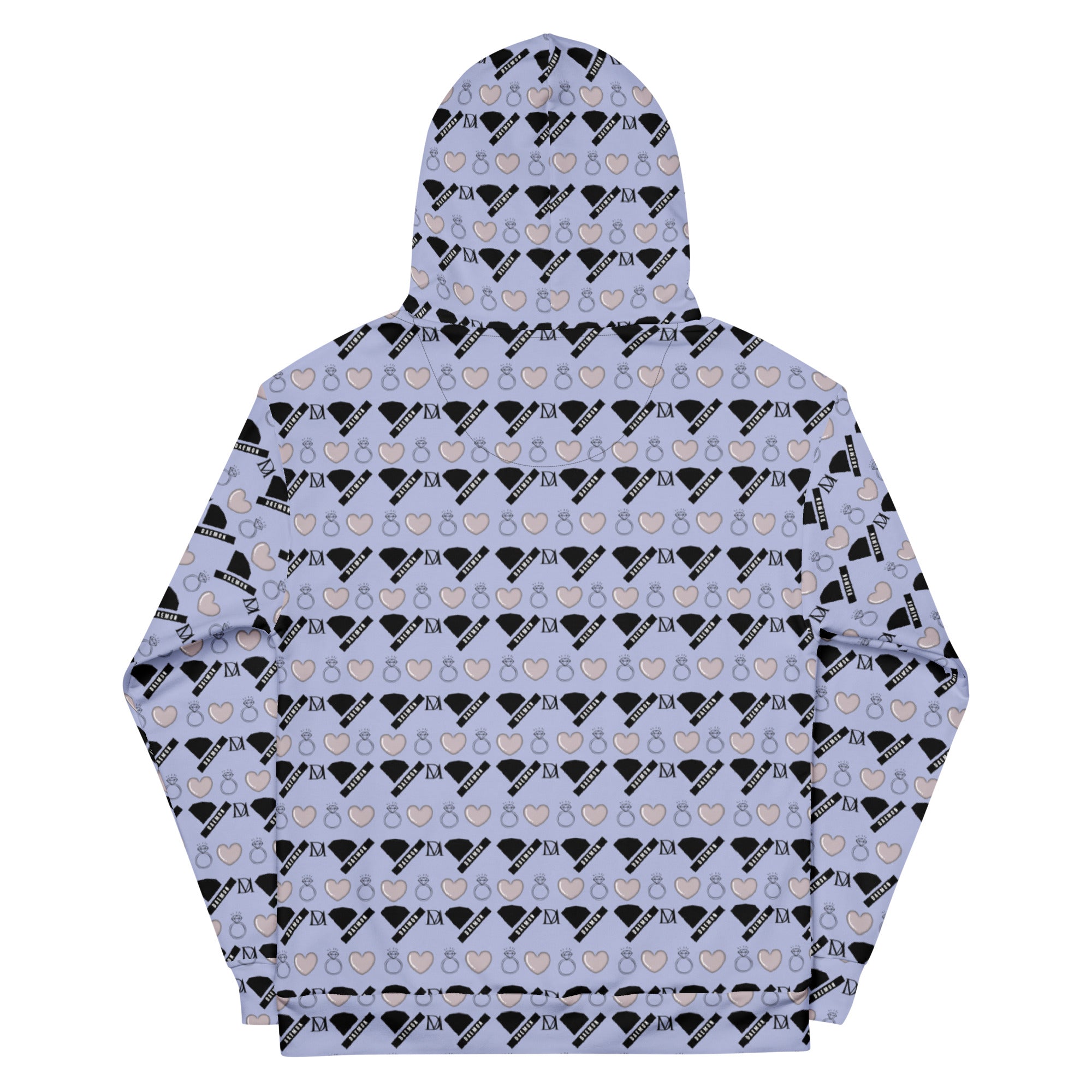 Unisex white hoodie with all-over Gloomy Runners Lavished Valentino print, featuring a hood and casual fit by Daemon.
