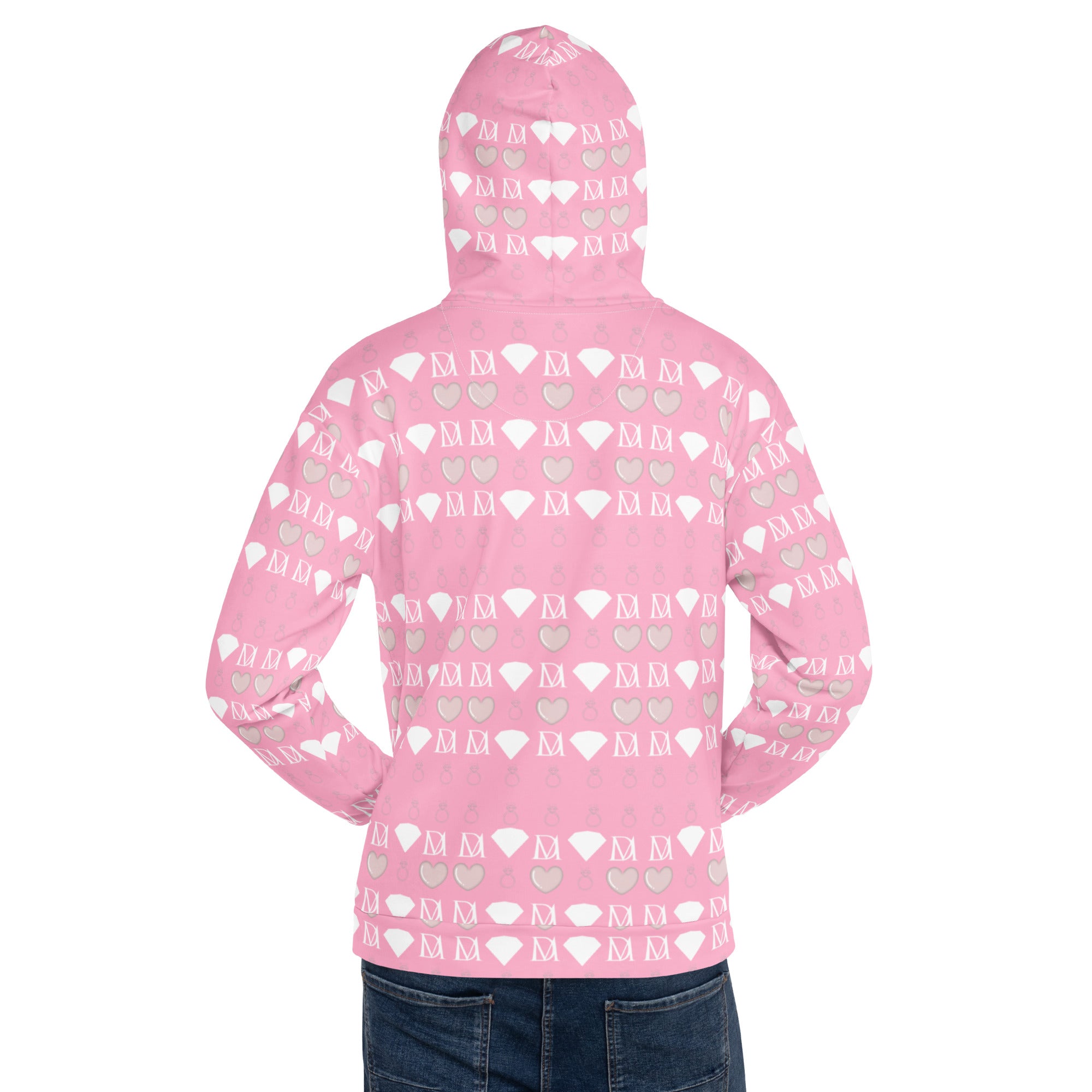 Daemon Frosted Diamonds cotton candy cinzel unisex hoodie with all-over pastel diamond print on white recycled fabric.