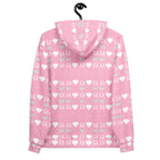 Daemon Frosted Diamonds cotton candy cinzel unisex hoodie with all-over print on white recycled fabric, back view.