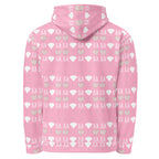 Daemon Frosted Diamonds cotton candy cinzel unisex hoodie with all-over print on white recycled fabric, front view.