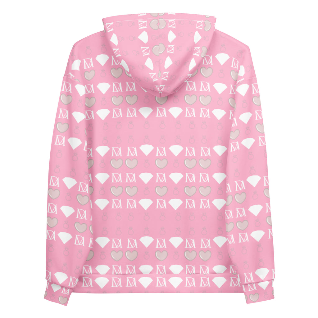 Daemon Frosted Diamonds cotton candy cinzel unisex hoodie with all-over recycled print on white background.