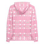 Daemon Frosted Diamonds cotton candy cinzel unisex hoodie with all-over recycled print on white background.