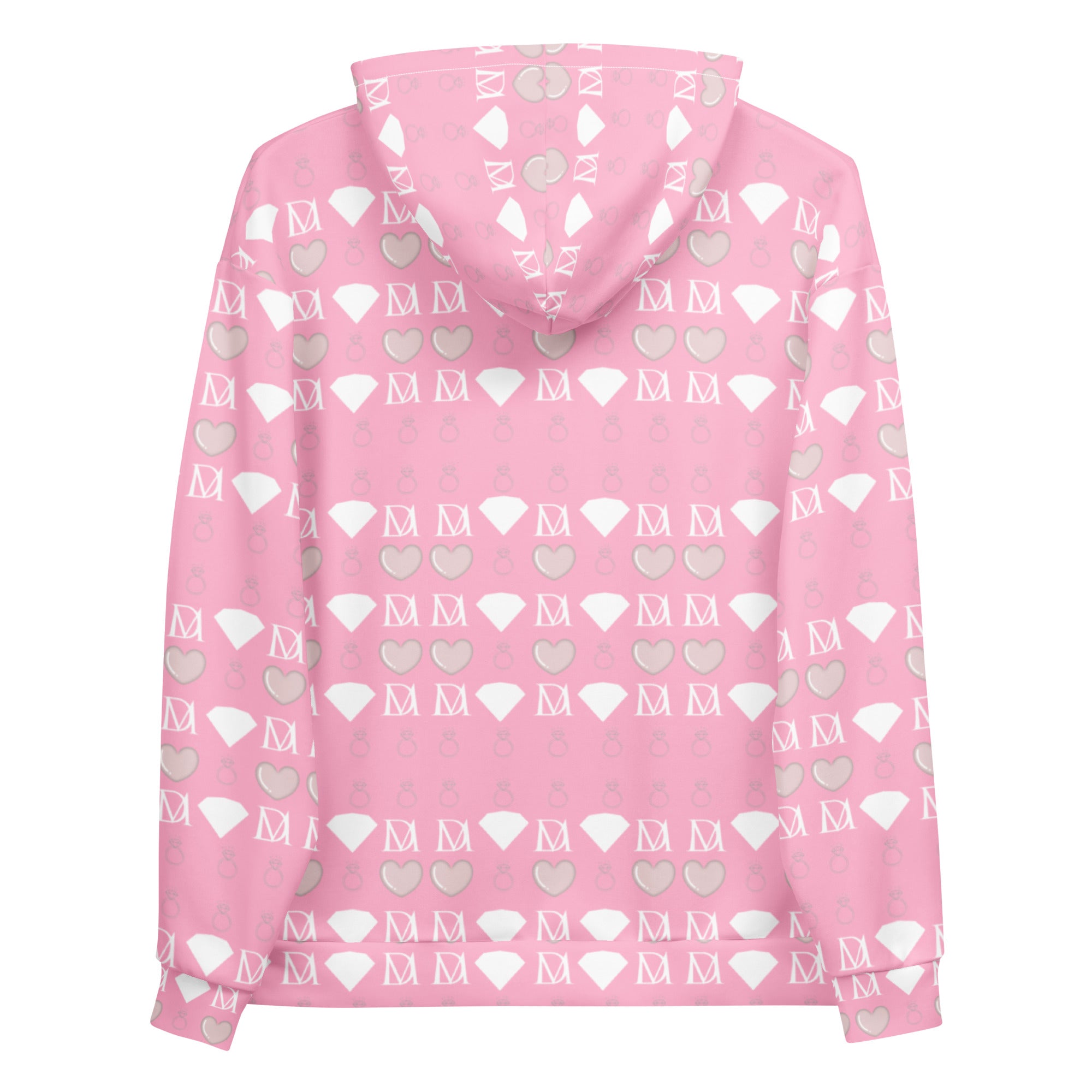 Daemon Frosted Diamonds cotton candy cinzel unisex hoodie with all-over recycled print on white background.