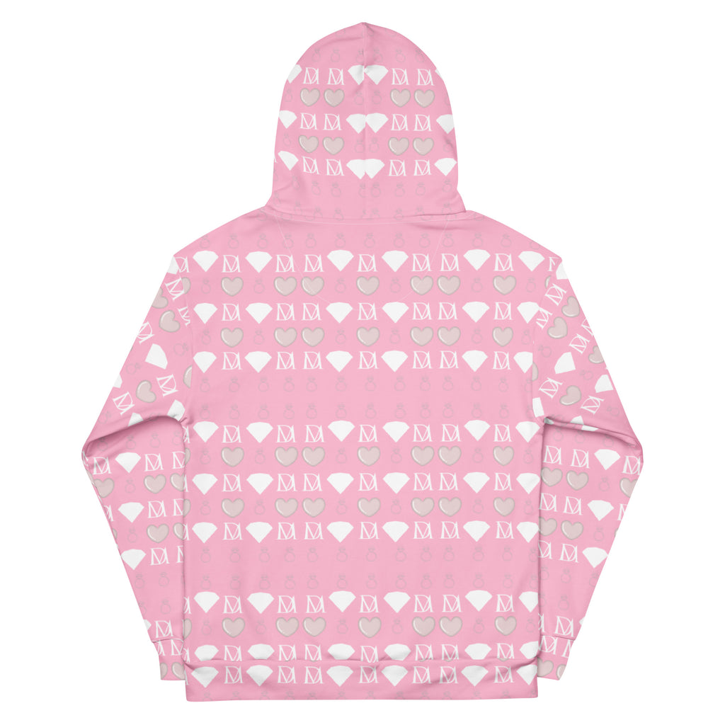 White Daemon Frosted Diamonds cotton candy hoodie with all-over print and recycled fabric, featuring a unisex casual design.