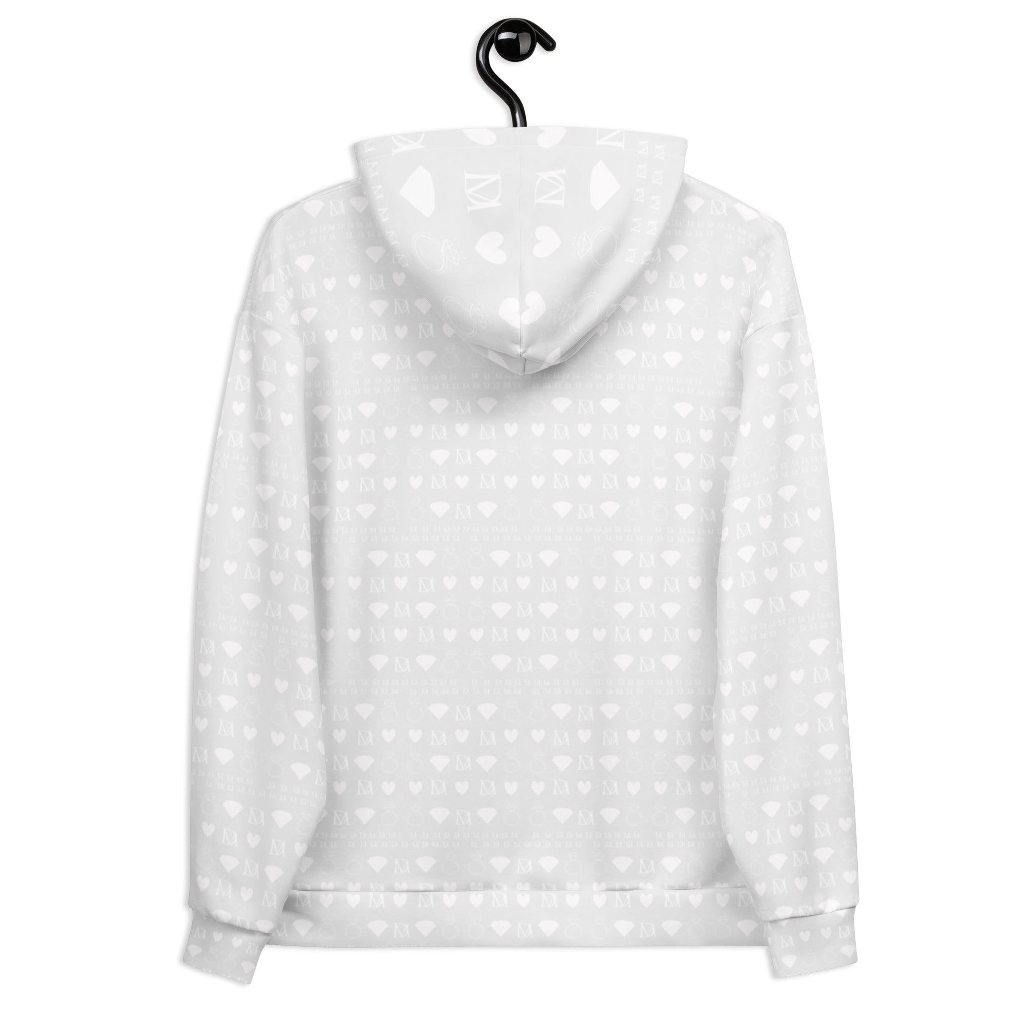 Daemon Frosted Diamonds Artica unisex hoodie with all-over white recycled print and hood, casual and eco-friendly fashion piece.