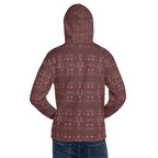 Recycled white unisex hoodie with all-over Dim Horizon print and hood, from Daemon brand.