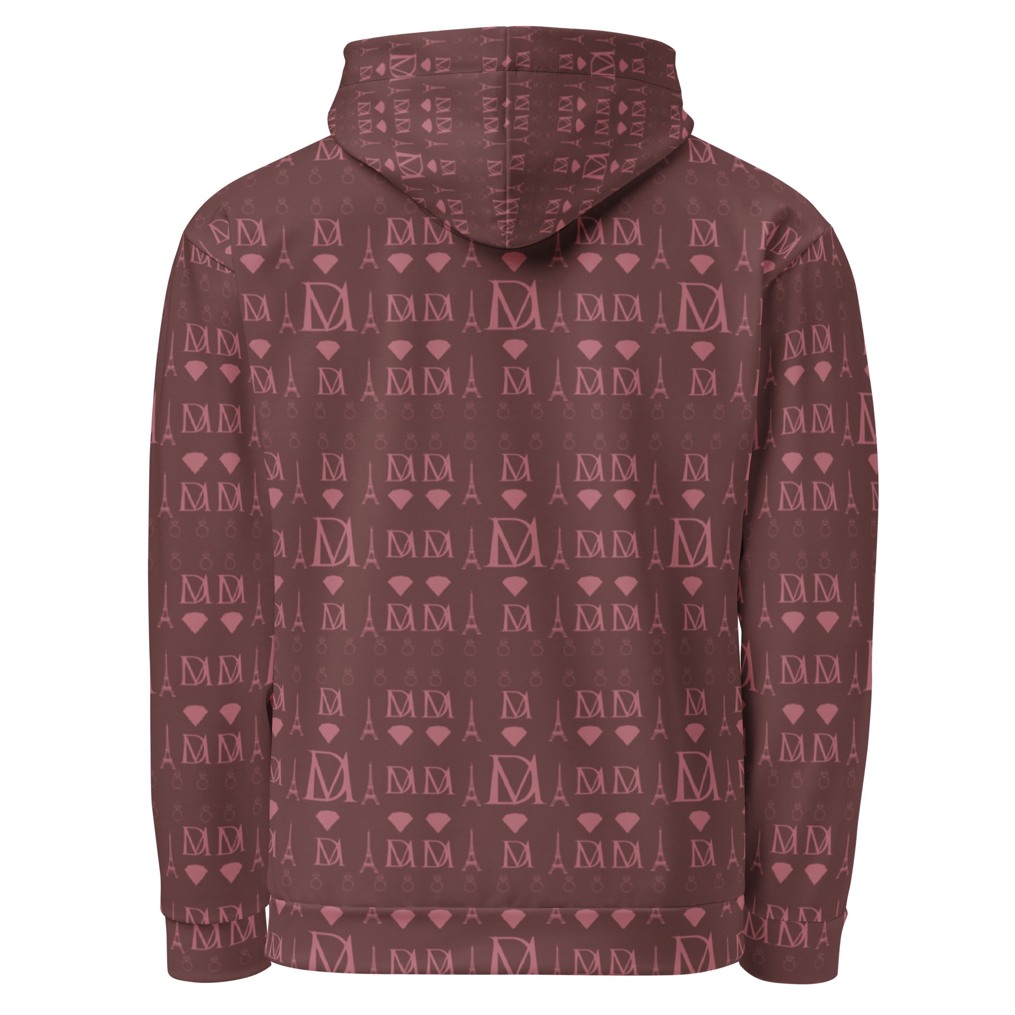 Recycled white unisex hoodie with all-over Dim Horizon print and hood, by Daemon.
