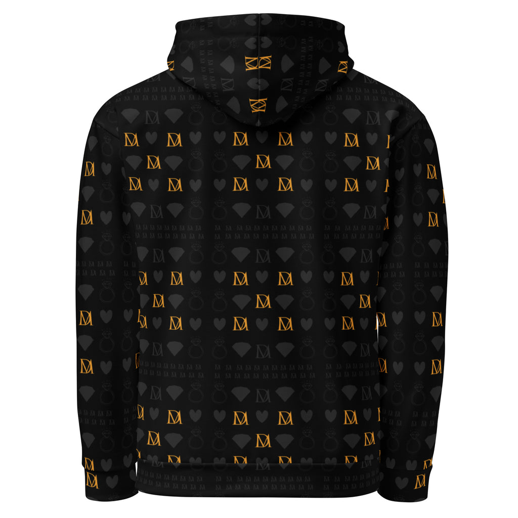 White recycled hoodie by Daemon featuring all-over-print Frosted Diamonds (Gold Tender) design on the back.