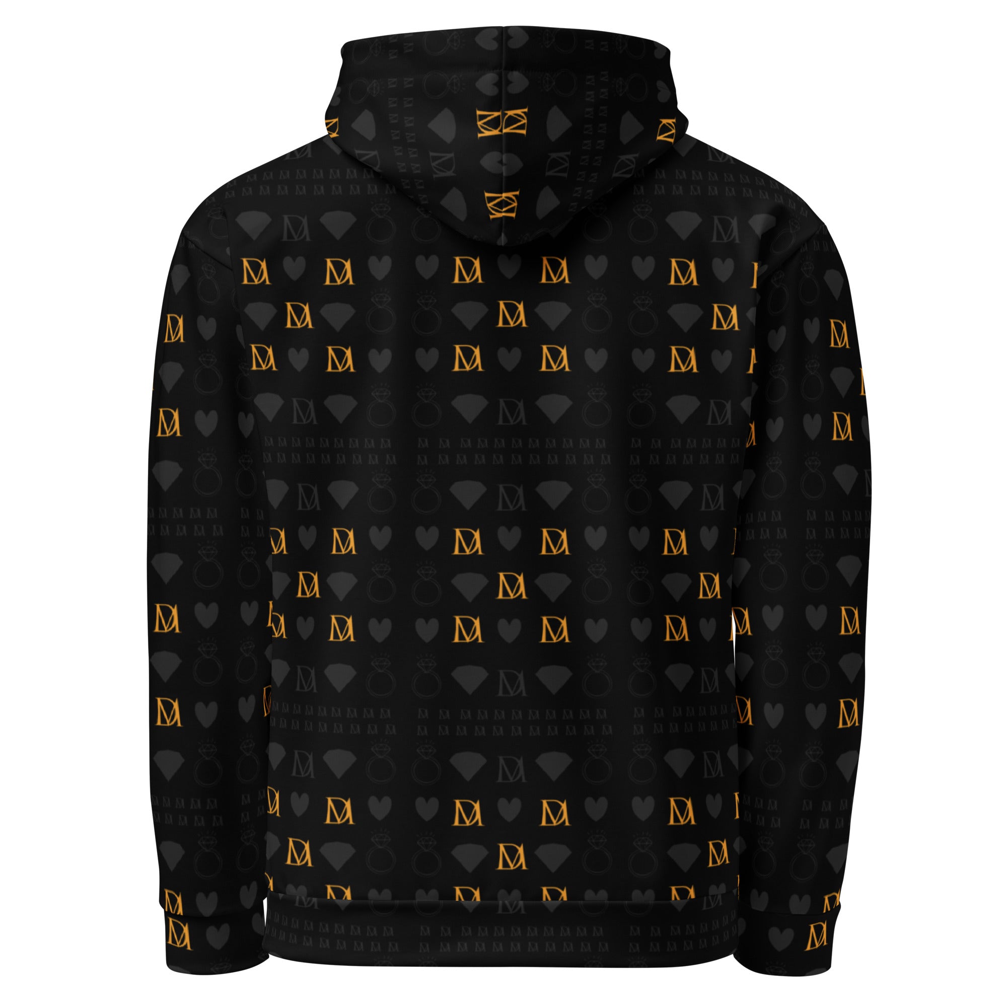 White recycled hoodie by Daemon featuring all-over-print Frosted Diamonds (Gold Tender) design on the back.