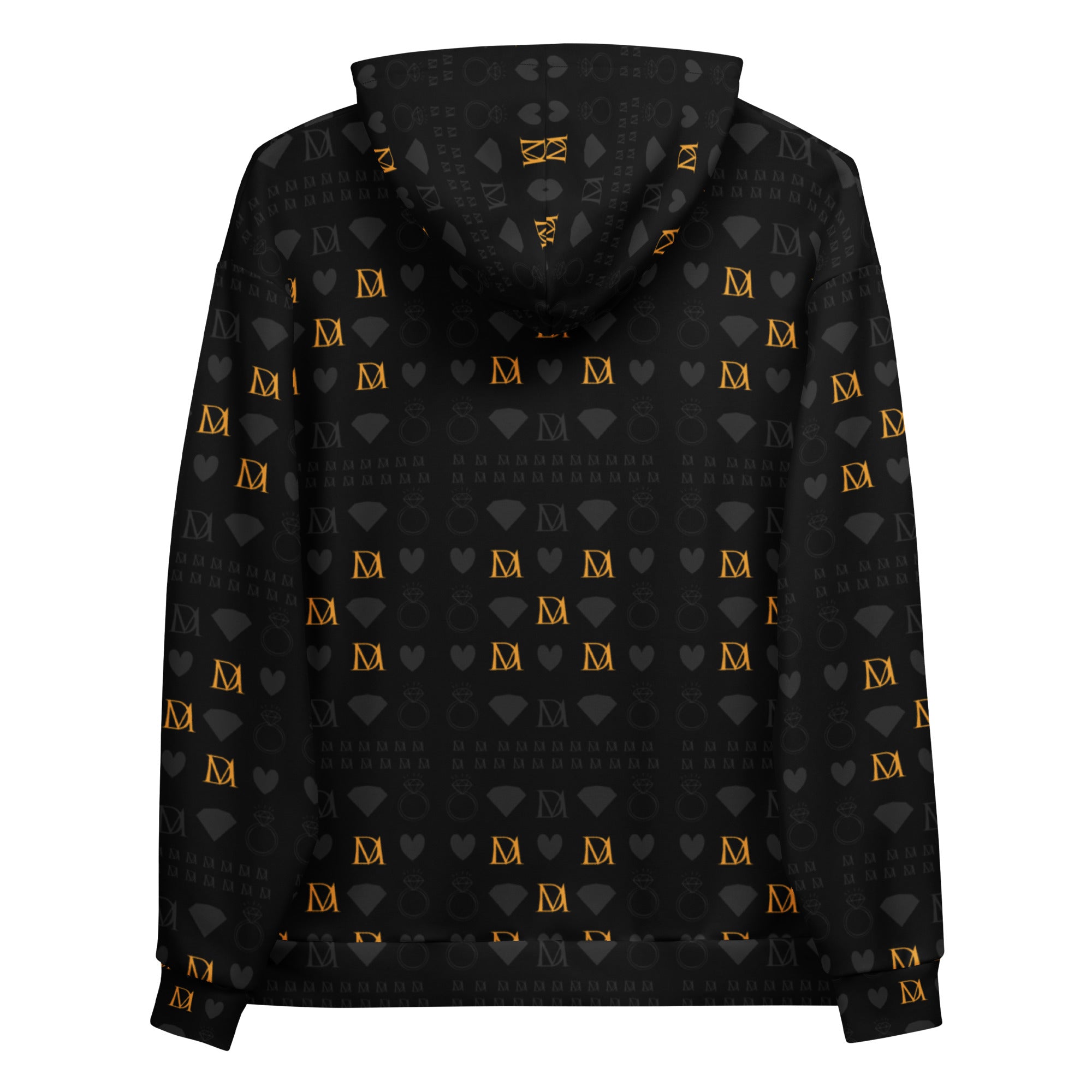 Recycled white unisex hoodie with all-over-print of frosted diamonds in gold on the back, by Daemon.