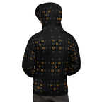 Unisex white hoodie with all-over print of frosted diamonds in gold tender by Daemon, featuring a cozy hood and recycled fabric.