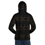 Unisex white hoodie with all-over print of gold frosted diamonds by Daemon, featuring a cozy hood and recycled fabric design.