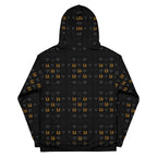 Unisex white hoodie with all-over frosted diamonds and gold tender print by Daemon, featuring a casual, comfortable design.