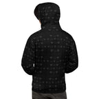 Daemon Frosted Diamonds platinum hoodie with all-over white recycled print, unisex casual fleece with hood and diamond pattern.
