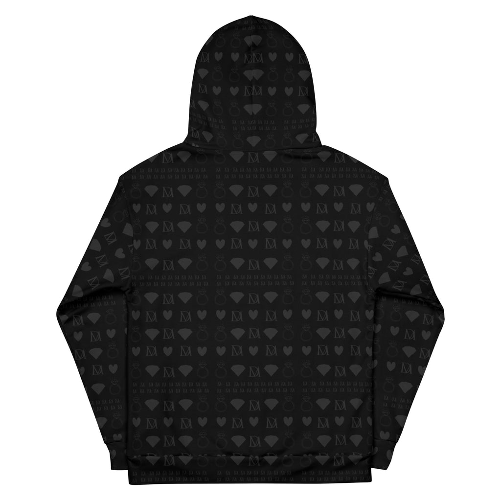 Daemon Frosted Diamonds platinum hoodie with all-over white recycled fabric print, featuring a stylish unisex design with a hood.