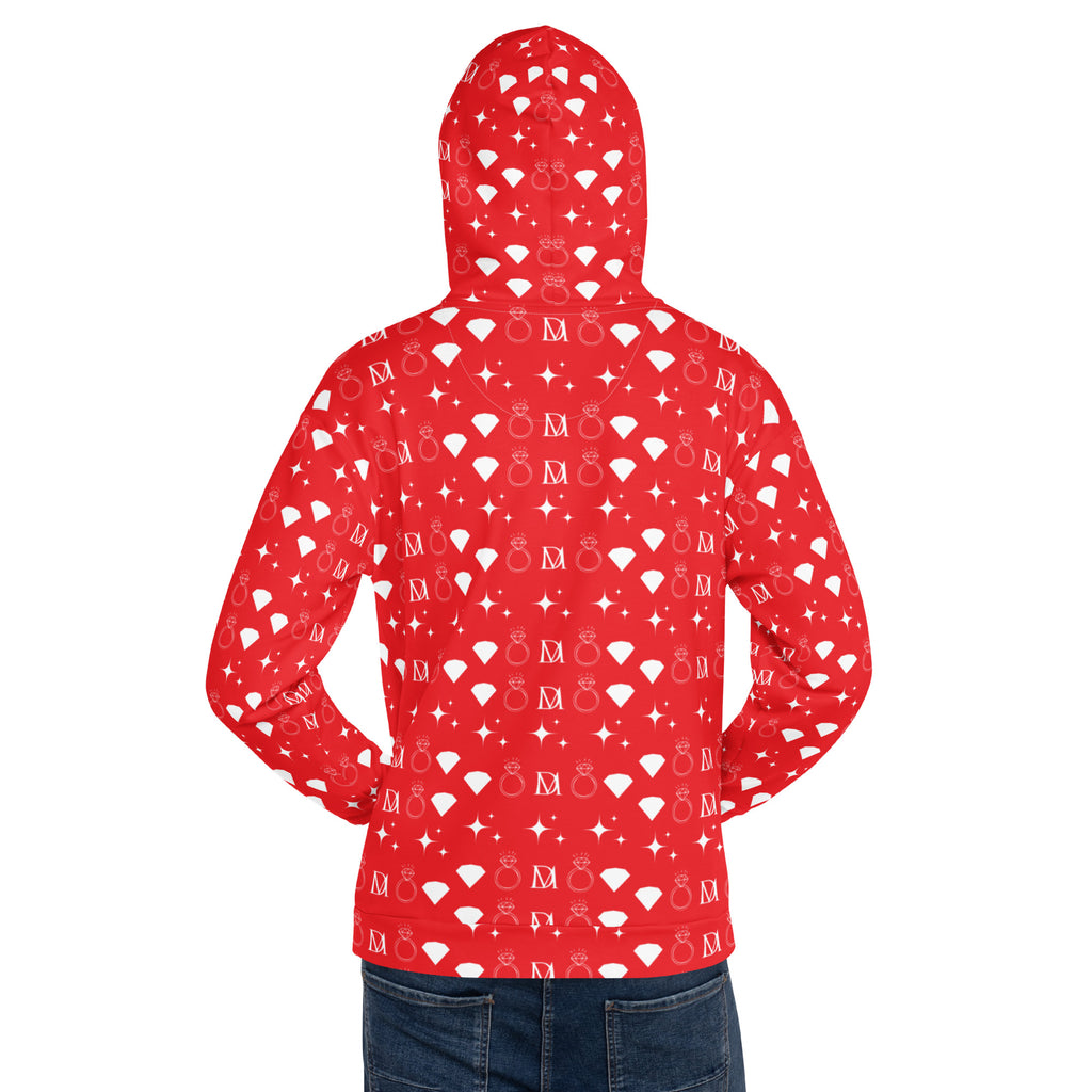 Unisex white hoodie with all-over print of frosted diamonds Stardust design by Daemon, featuring a hood and casual fit.