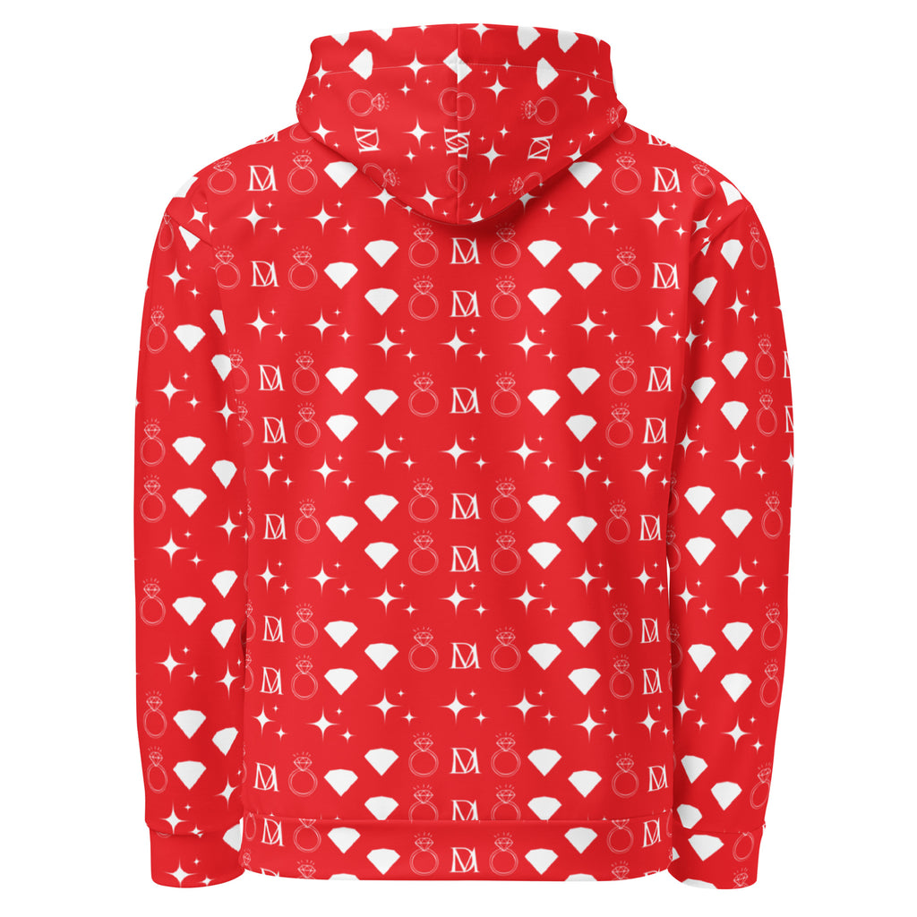Daemon Frosted Diamonds Stardust unisex hoodie with all-over white recycled fabric print and hood, stylish and eco-friendly.