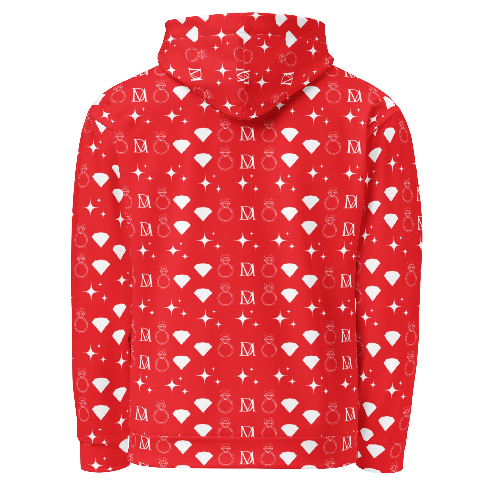 Daemon Frosted Diamonds Stardust unisex hoodie with all-over white recycled fabric print and hood, stylish and eco-friendly.