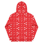 Unisex white hoodie with all-over print of frosted diamonds and stardust pattern, made from recycled materials by Daemon.