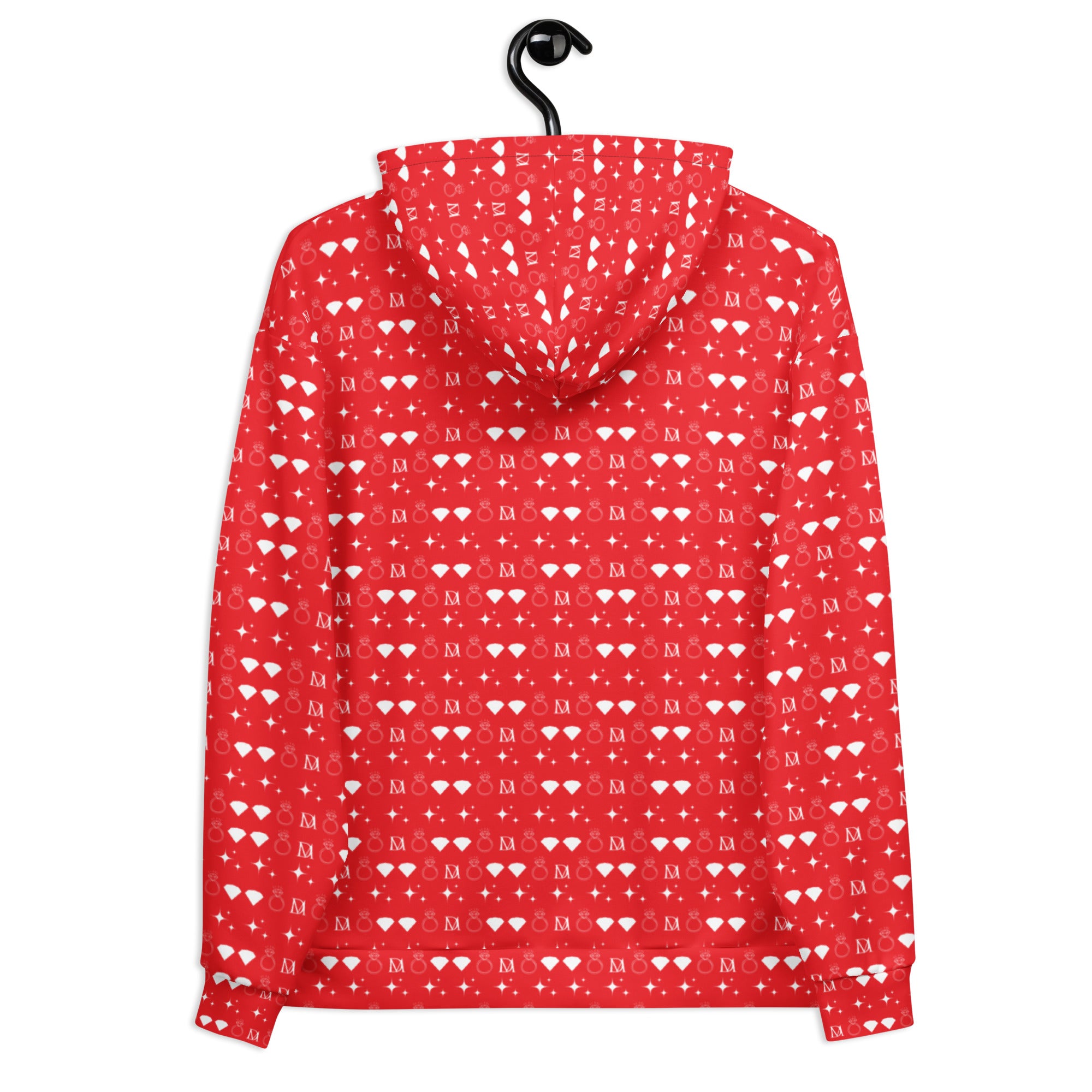 Daemon Frosted Diamonds VENUS unisex hoodie with all-over white recycled print and hood, showcasing a stylish, eco-friendly design.