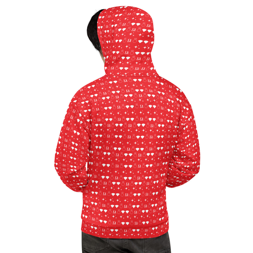 Recycled white unisex hoodie with all-over frosted diamond pattern and hood, designed by Daemon under the Venus collection.