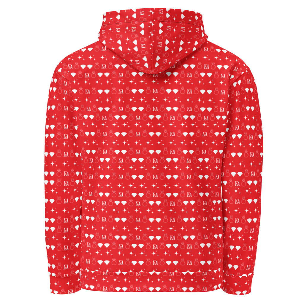 Daemon Frosted Diamonds VENUS unisex hoodie with all-over white recycled print and hood, casual and stylish.