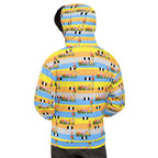 Unisex white recycled hoodie with all-over Pacific Fire Felorette Edition print and hood, casual design by Daemon Luxury.