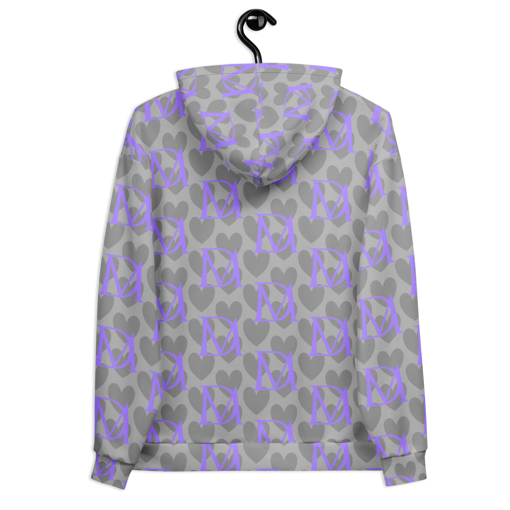 Daemon Luxury 5 Star System Cloudy Grey unisex hoodie with all-over recycled print, white back, casual streetwear style