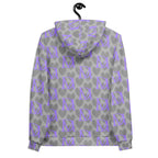 Daemon Luxury 5 Star System Cloudy Grey unisex hoodie with all-over recycled print, white back, casual streetwear style